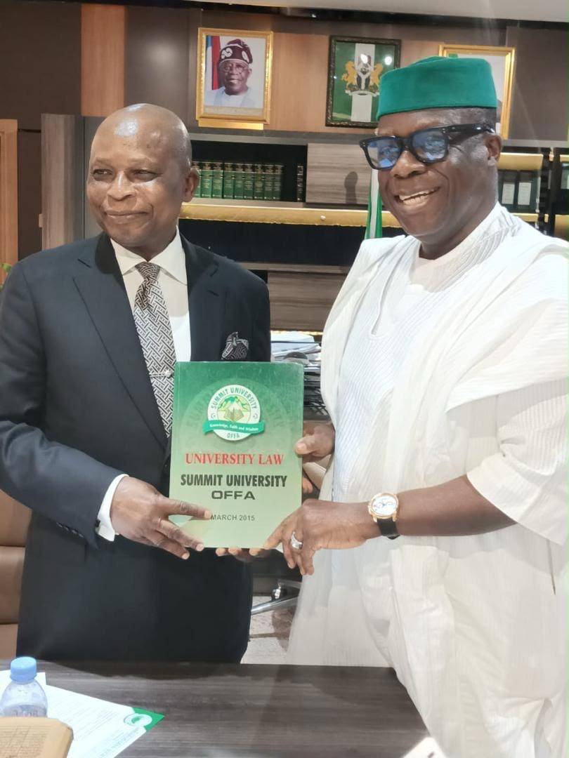 Ansar-Ud-Deen Presents Appointment Letter To AGF Fagbemi As Summit University Pro-Chancellor